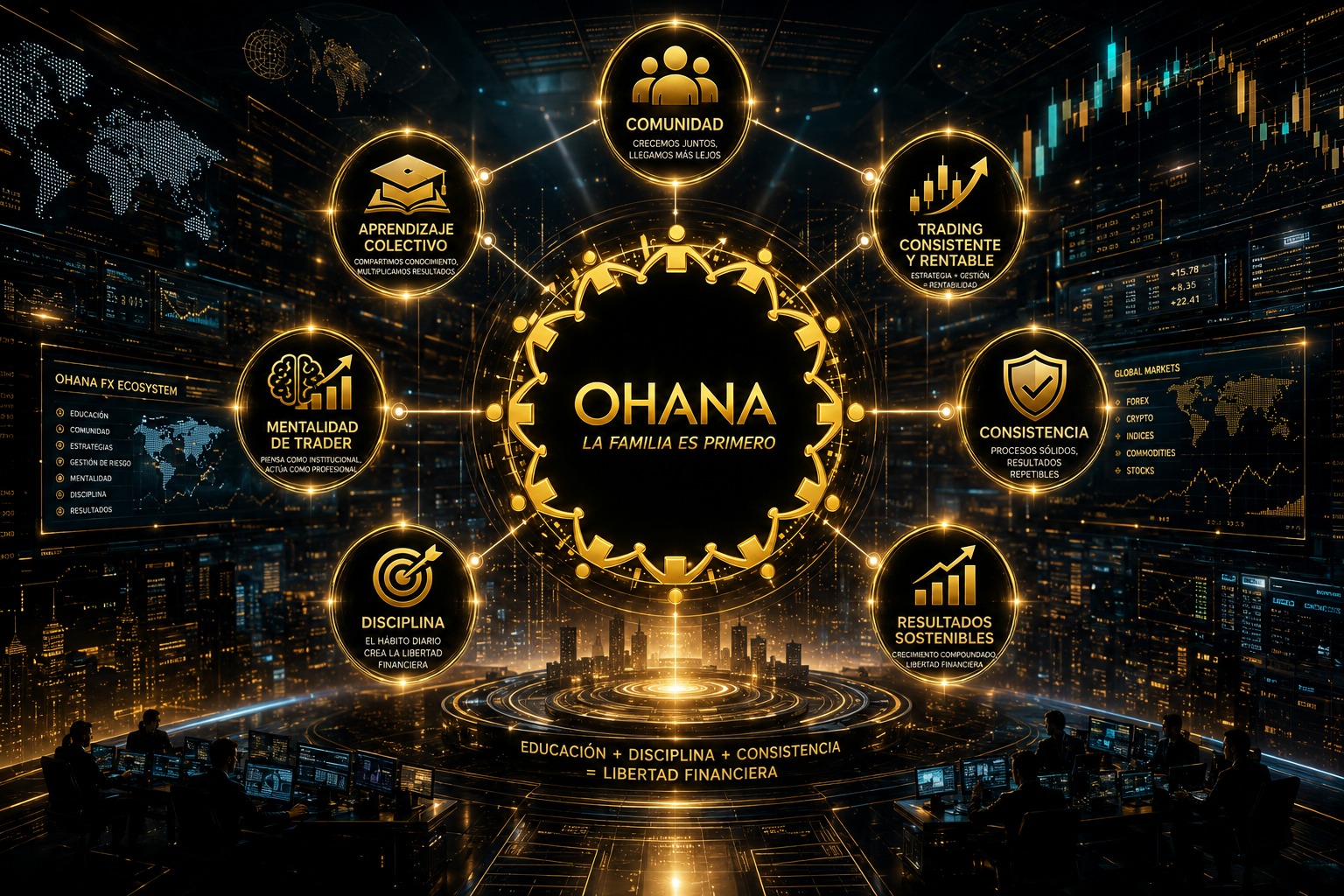 Ecosistema Ohana con comunidad, consistencia, disciplina, resultados y mentalidad de trader